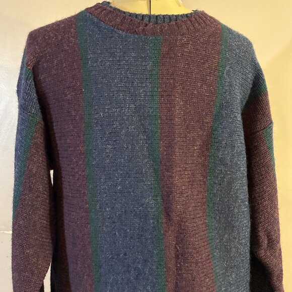 Vtg Mens Woolrich Sweater 85% Wool Blue/Green/Maroon Vertical Wide Stripes Sz M - Picture 3 of 7